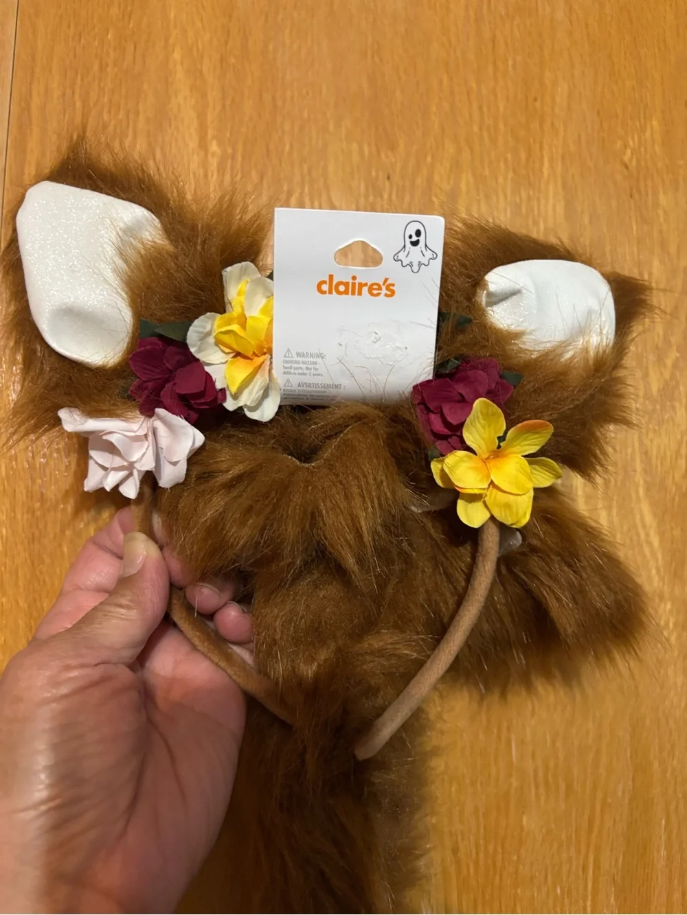 Claire's Brown Faux Fur Fox Ear Headband with Floral Accents